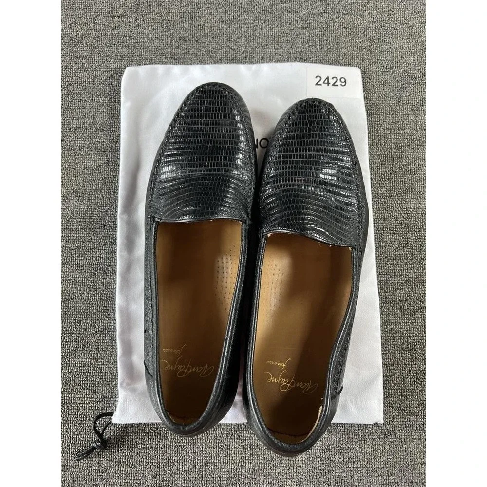 Alan Payne Shoes Mens 12 A Black Genuine Lizard Leather Dress Slip On Handmade